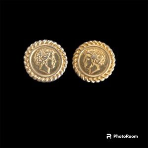 Vintage Monet Roman Renaissance Gold-Tone Coin Clip-On Earrings